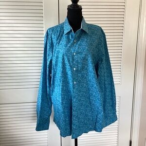 Nick graham stretchy modern fit blue floral dress shirt button down size XL